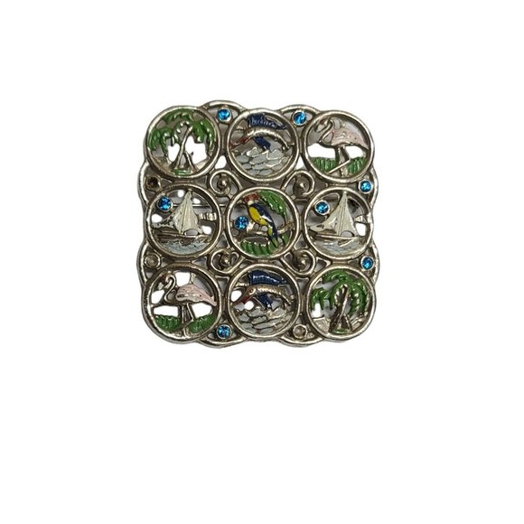 Brooch Silver Tone Sailboat Flamingo Parrot Missing Stones - Picture 4 of 12